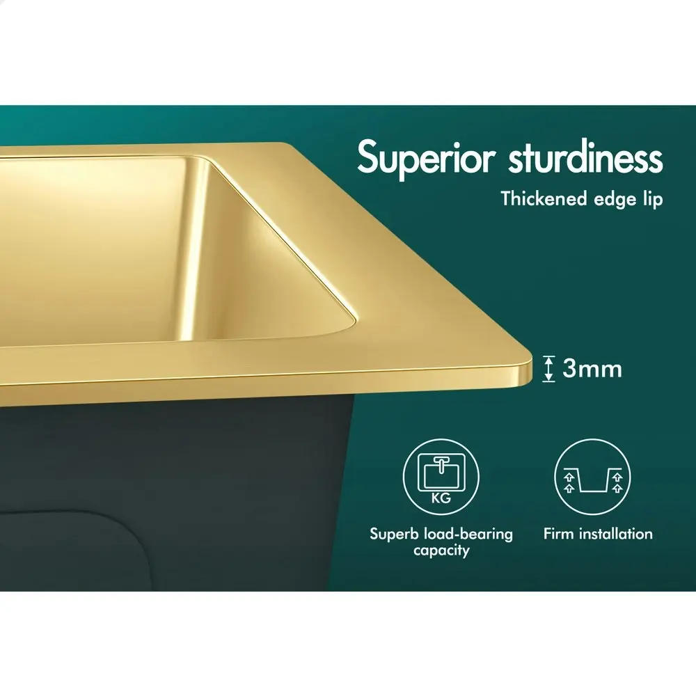 Alfordson Kitchen Sink Stainless Steel Drop in Flush Under Mount 340X310MM Gold