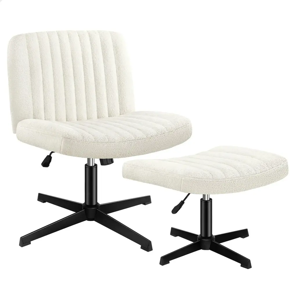 Alfordson Office Chair with Ottoman Boucle White