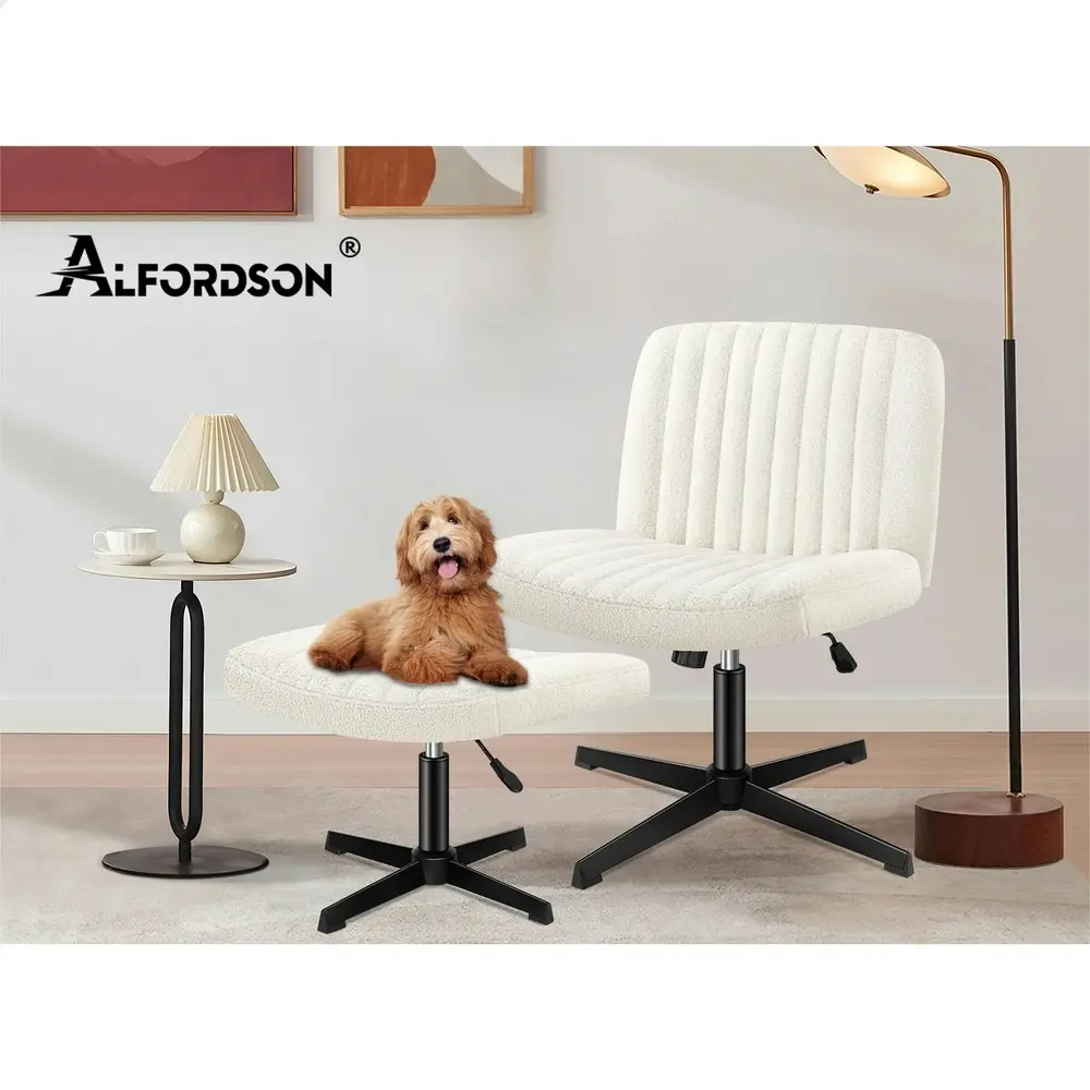 Alfordson Office Chair with Ottoman Boucle White