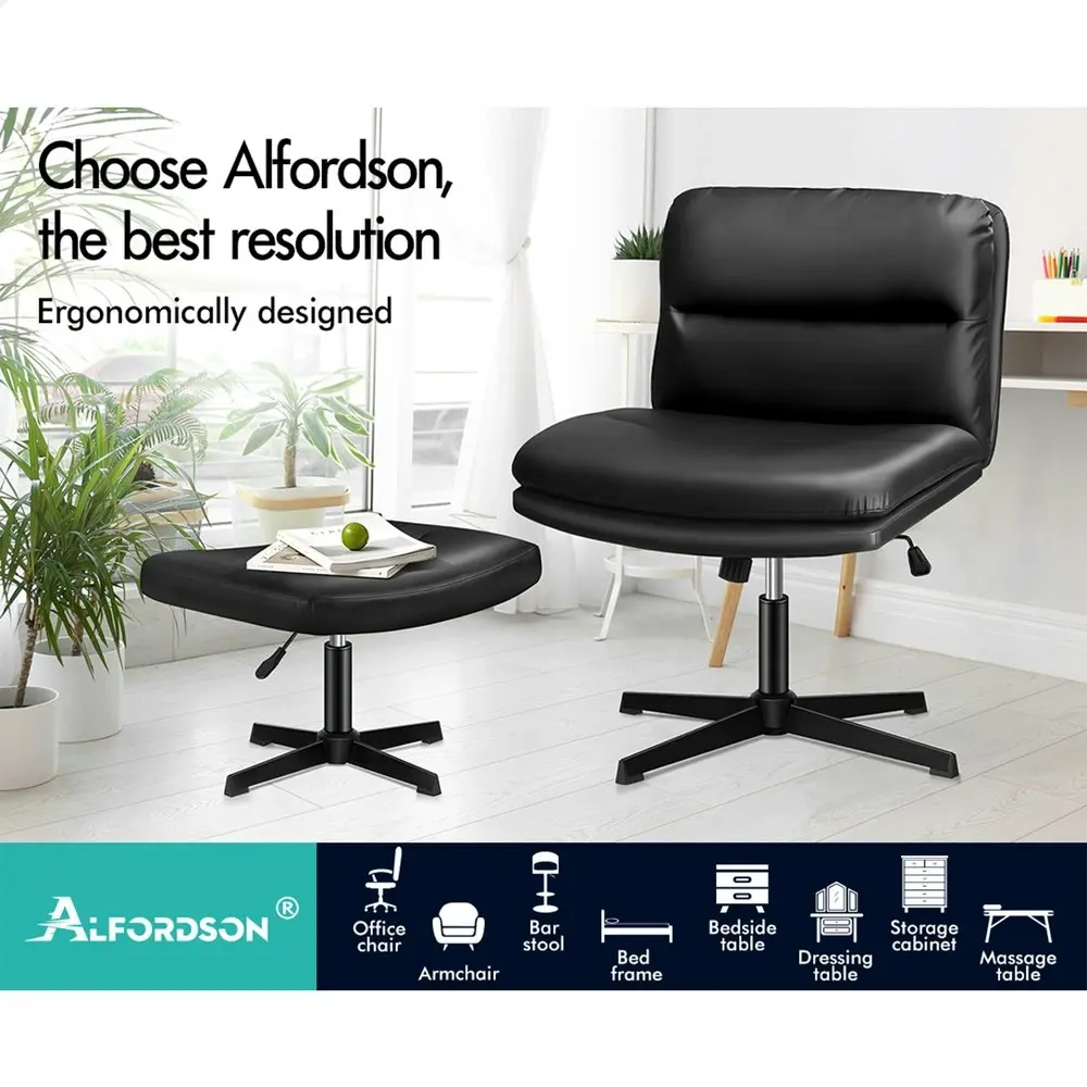 Alfordson Office Chair Computer Cross-legged Seat Work Ottoman PU Leather Black