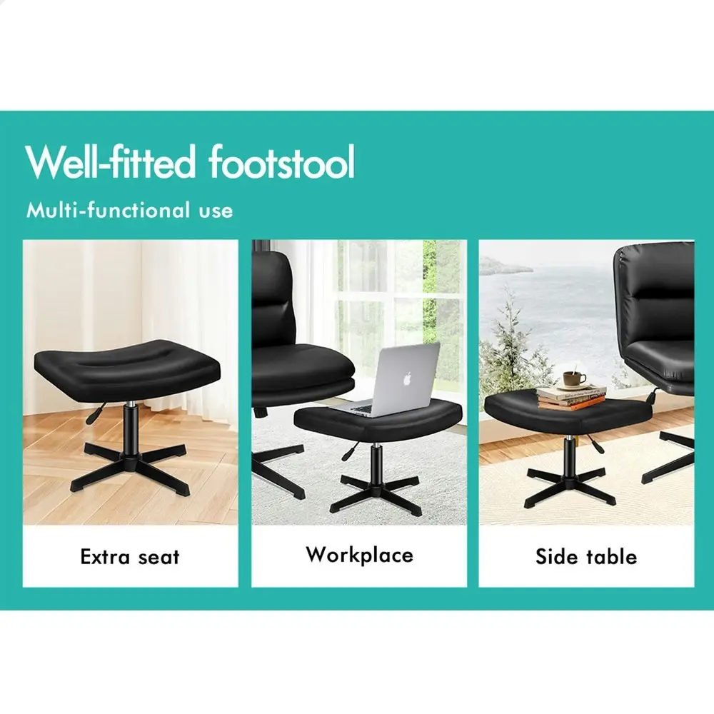 Alfordson Office Chair Computer Cross-legged Seat Work Ottoman PU Leather Black