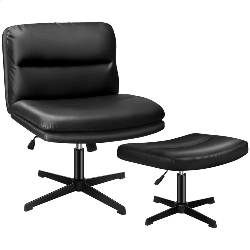 Alfordson Office Chair Computer Cross-legged Seat Work Ottoman PU Leather Black