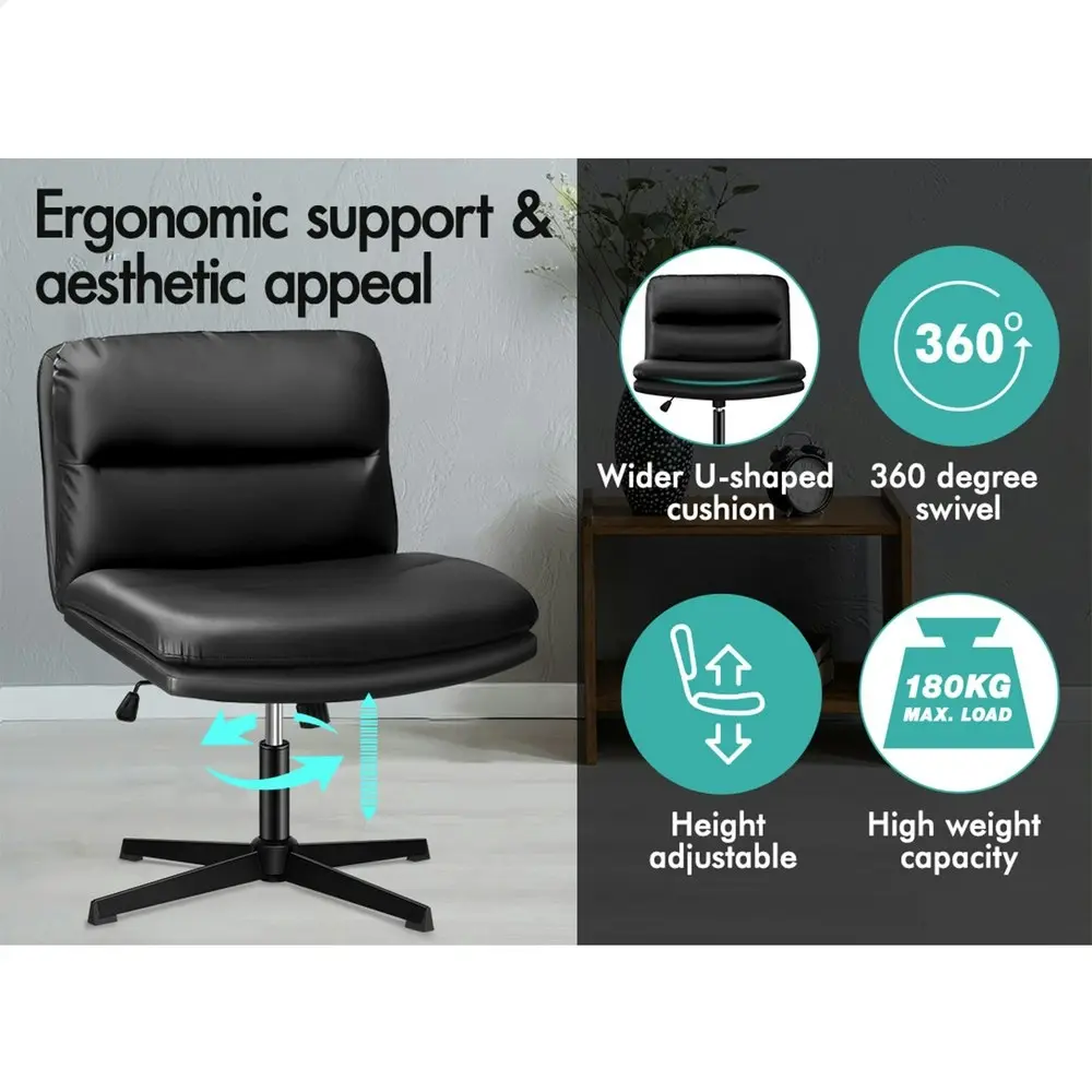 Alfordson Office Chair Computer Cross-legged Seat Work Ottoman PU Leather Black