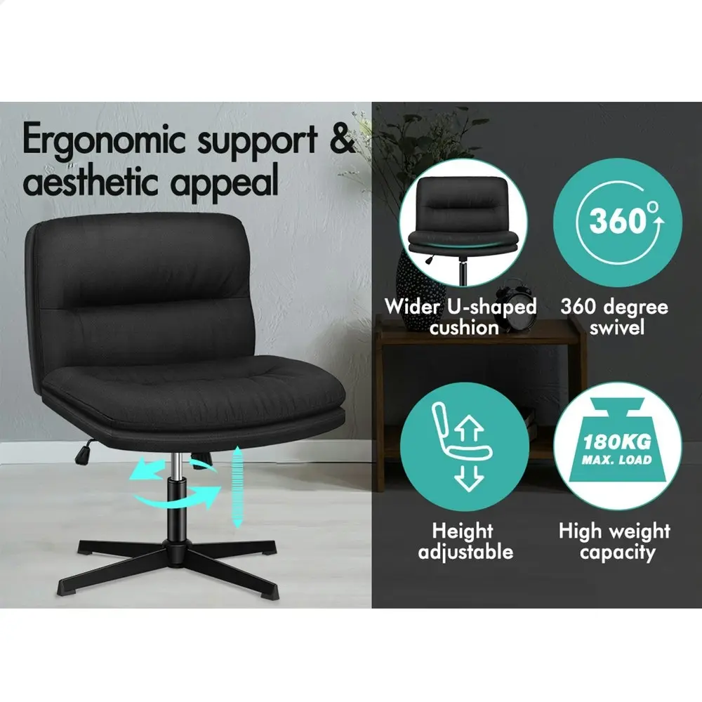 Alfordson Office Chair Computer Seat Cross-legged Work Ottoman Fabric Black