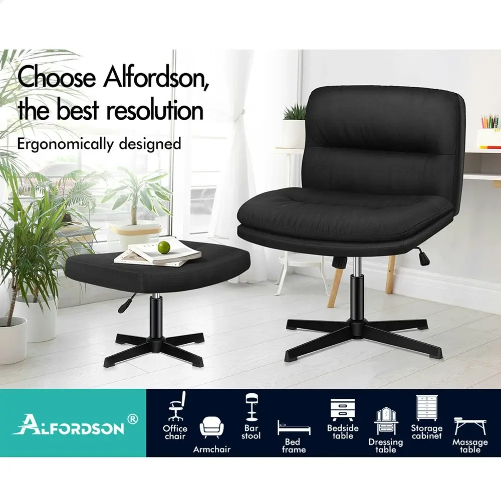 Alfordson Office Chair Computer Seat Cross-legged Work Ottoman Fabric Black