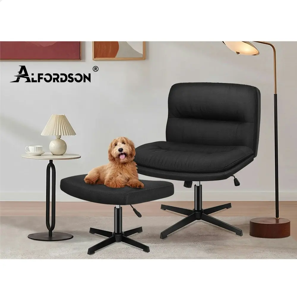 Alfordson Office Chair Computer Seat Cross-legged Work Ottoman Fabric Black