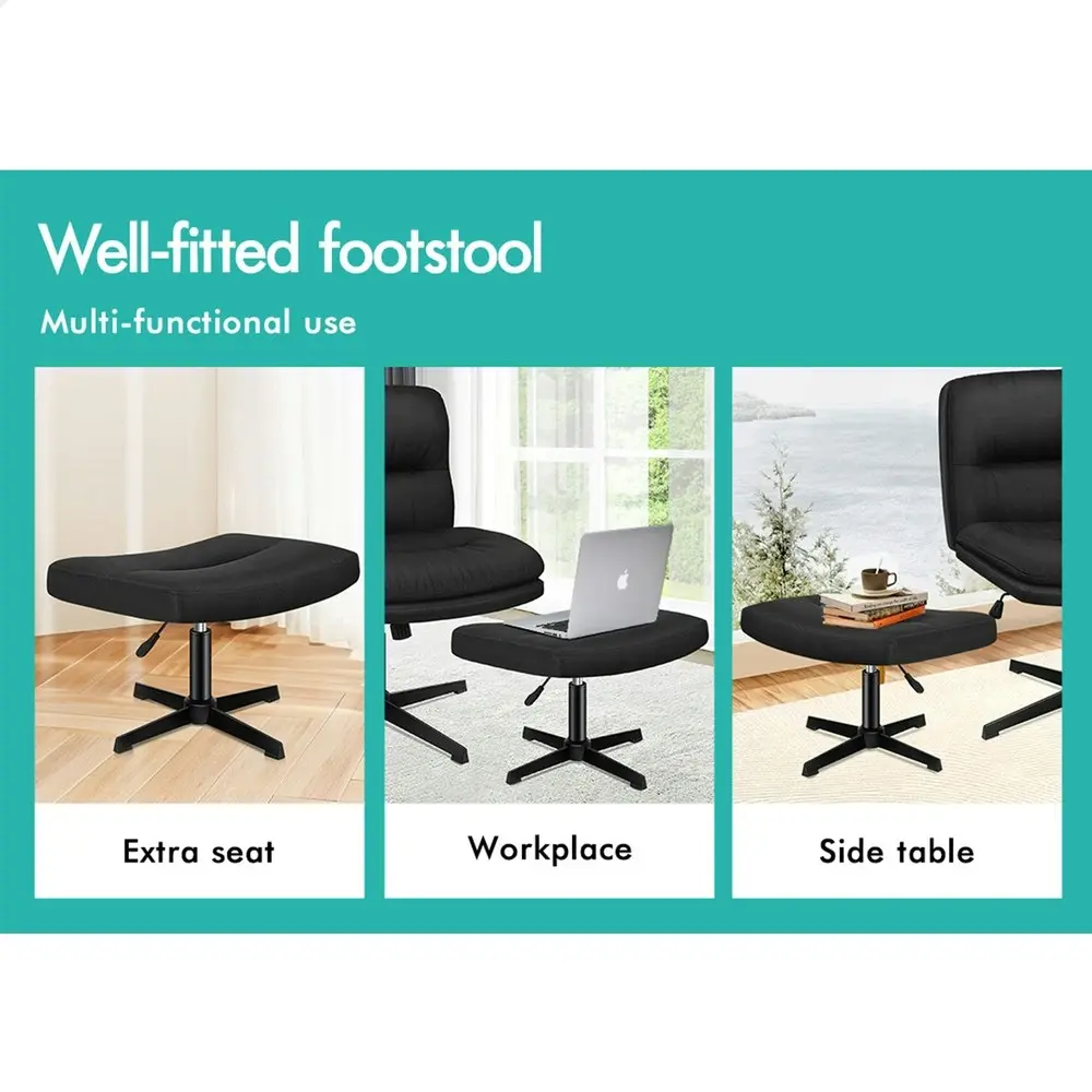 Alfordson Office Chair Computer Seat Cross-legged Work Ottoman Fabric Black