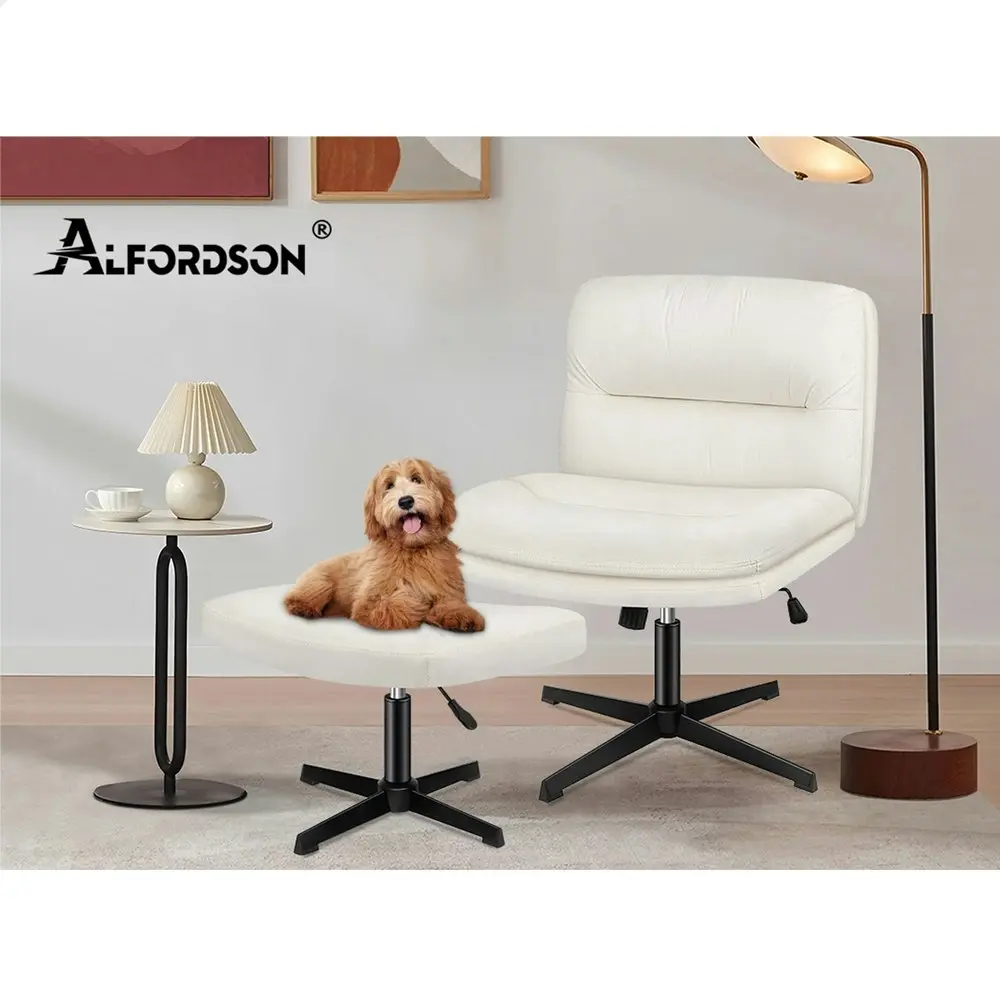 Alfordson Office Chair Computer Seat Cross-legged Work Ottoman Velvet Beige