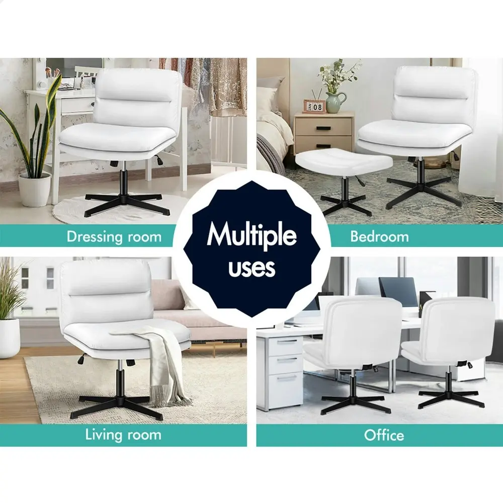 Alfordson Office Chair Computer Cross-legged Seat Work Ottoman PU Leather White