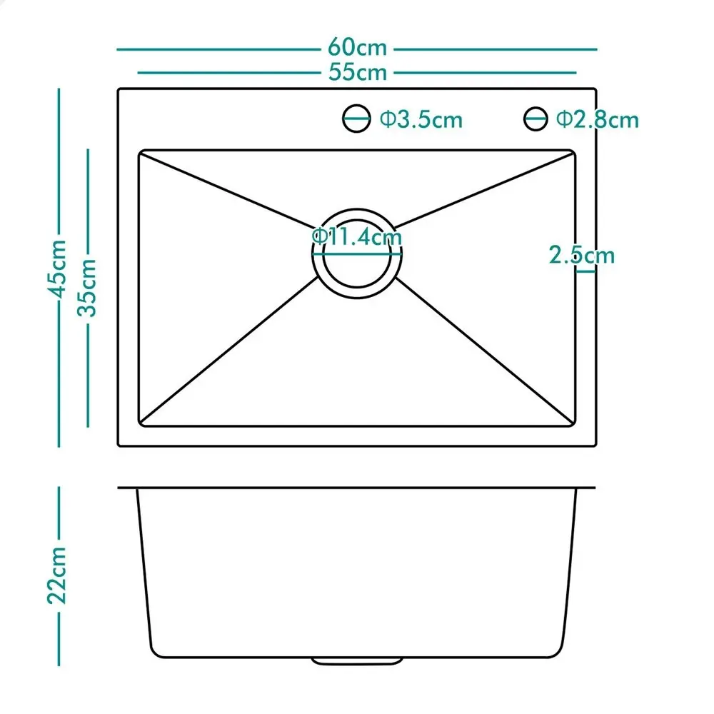 Alfordson Kitchen Sink Stainless Steel Drop in Flush Under Mount 600X450MM Black