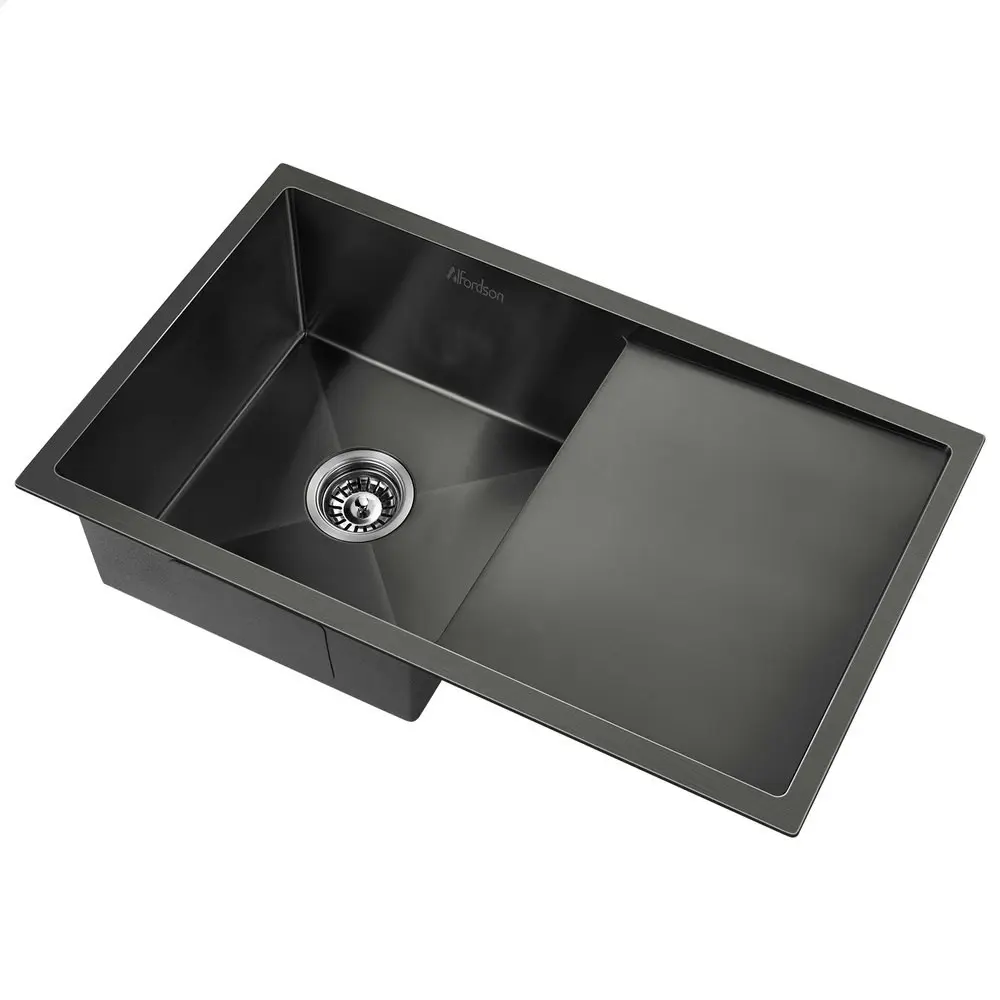 Alfordson Kitchen Sink Stainless Steel Drop in Flush Under Mount 870X450MM Black