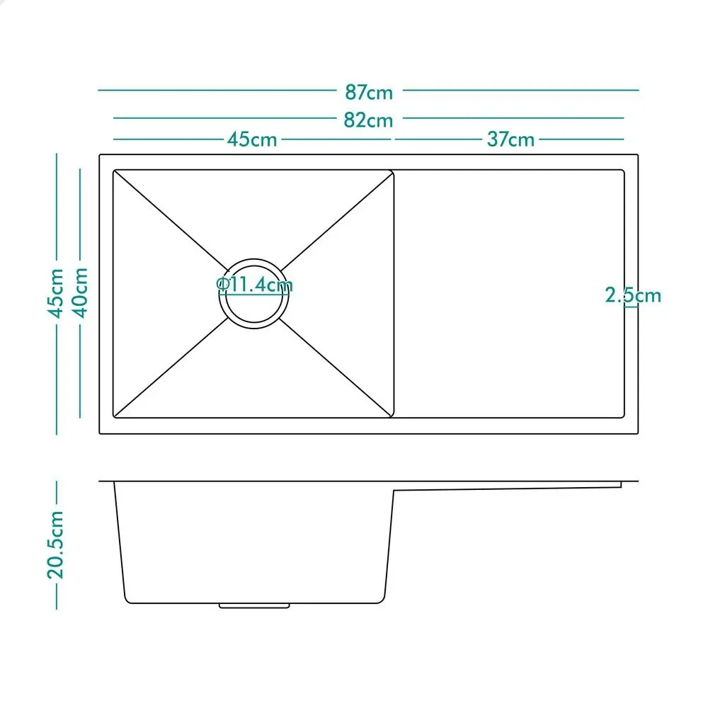 Alfordson Kitchen Sink Stainless Steel Drop in Flush Under Mount 870X450MM Black