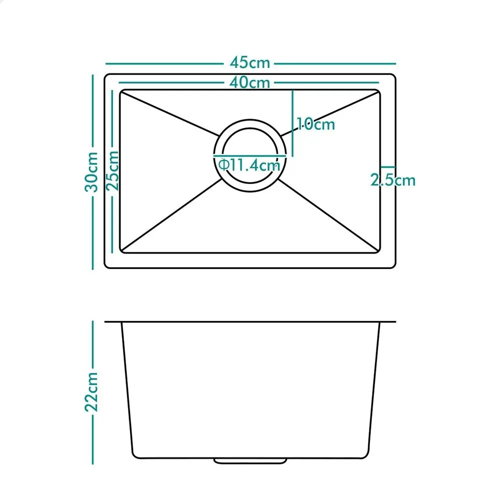 Alfordson Kitchen Sink Stainless Steel Drop in Flush Under Mount Bowl 450X300MM