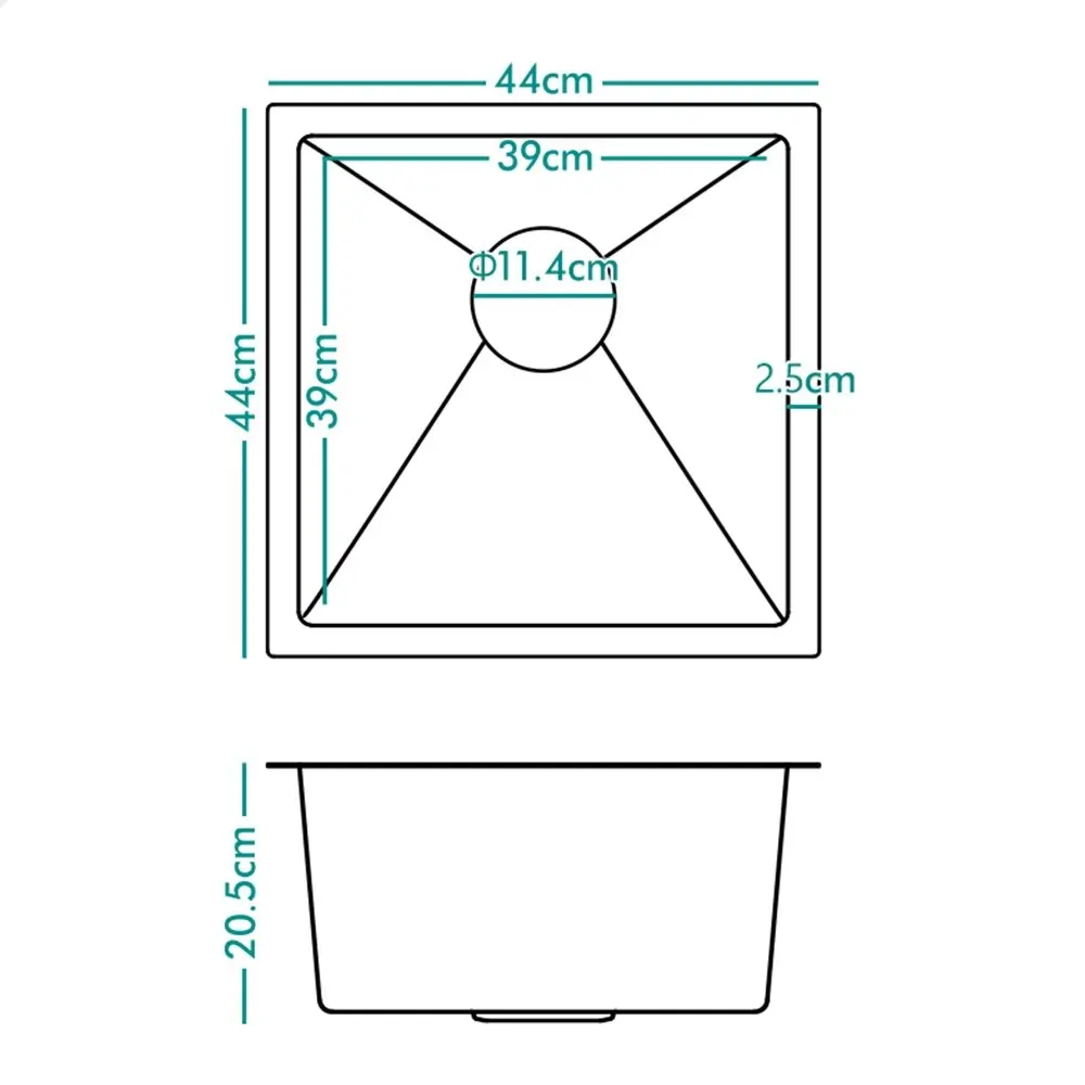 Alfordson Kitchen Sink Stainless Steel Drop in Flush Under Mount 440X440MM Black