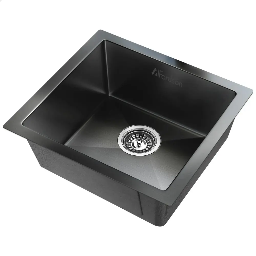 Alfordson Kitchen Sink Stainless Steel Drop in Flush Under Mount 440X440MM Black