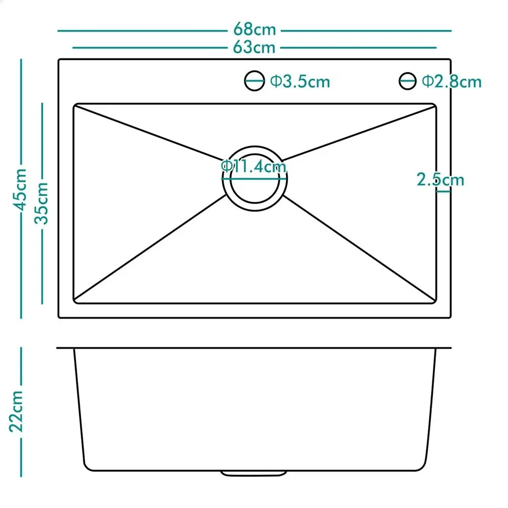 Alfordson Kitchen Sink Stainless Steel Drop in Flush Under Mount 680X450MM Black