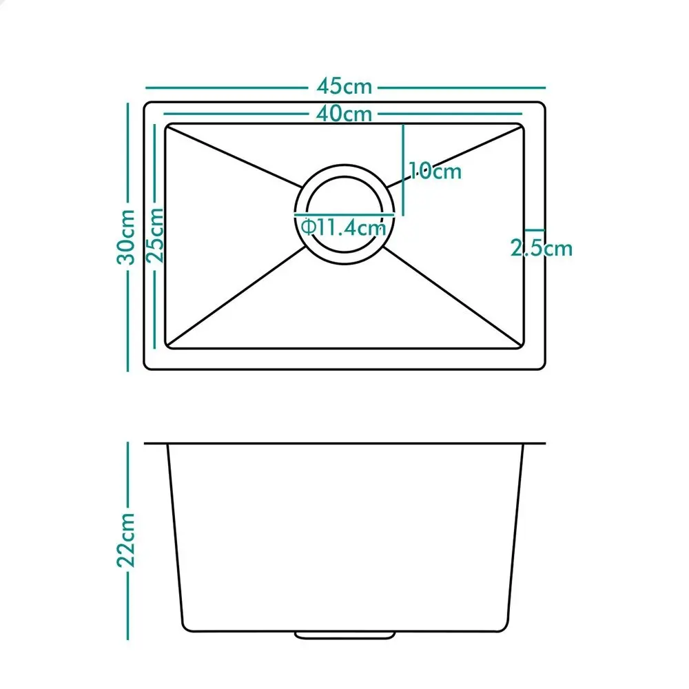 Alfordson Kitchen Sink Stainless Steel Drop in Flush Under Mount 450X300MM Black