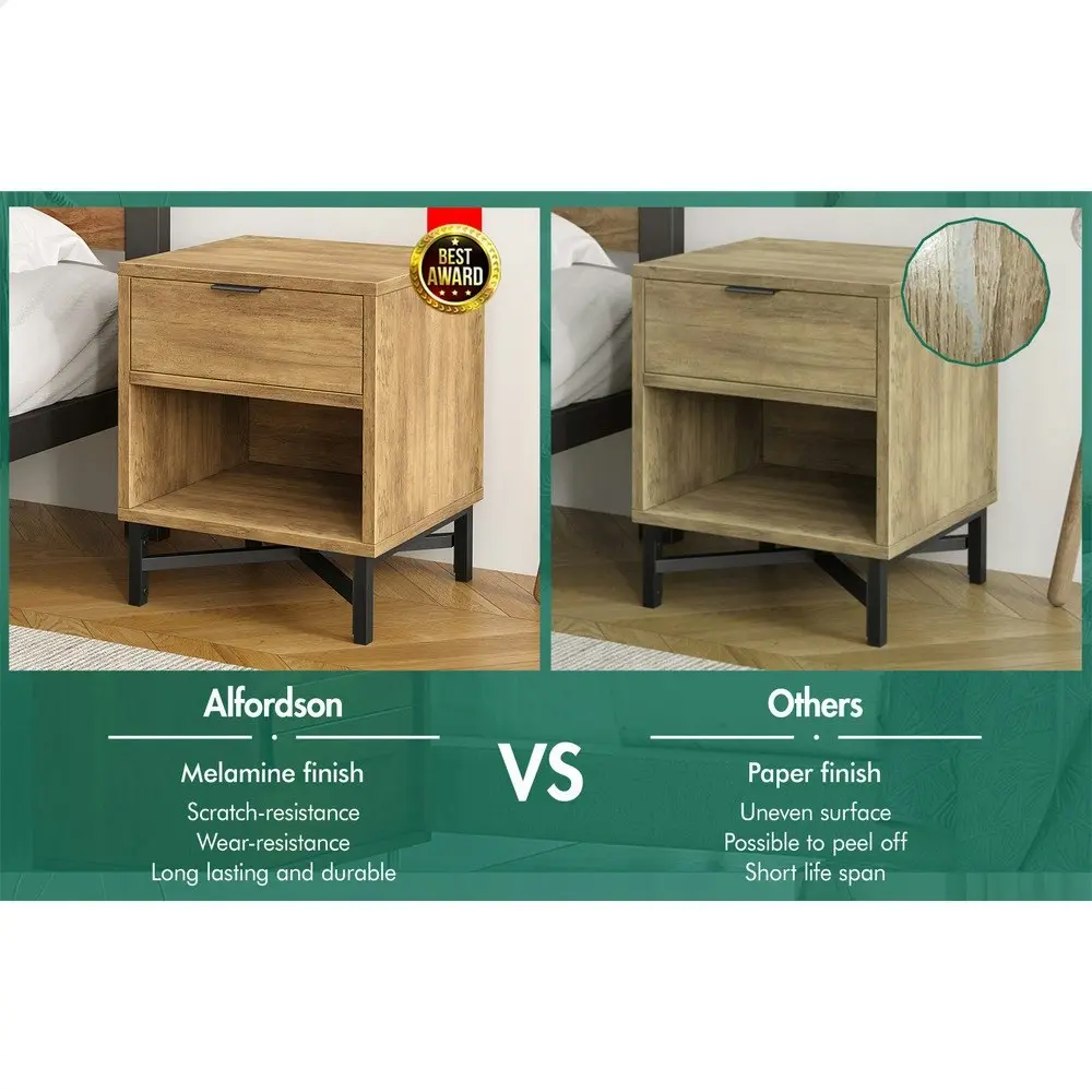 Alfordson Bedside Table Retro Nightstand Side Cabinet Brown