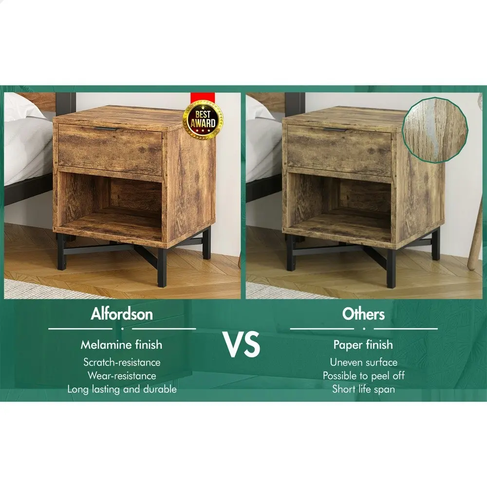 Alfordson Bedside Table Retro Nightstand Side Cabinet Oak