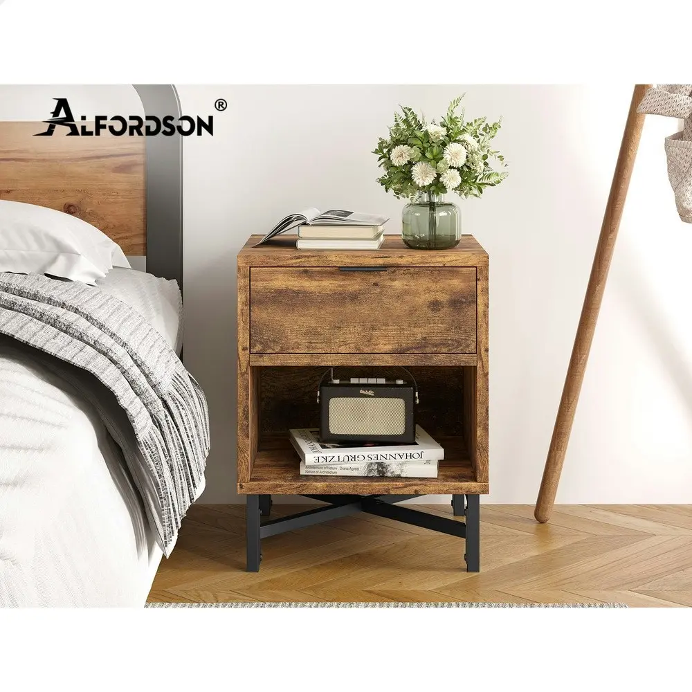 Alfordson Bedside Table Retro Nightstand Side Cabinet Oak