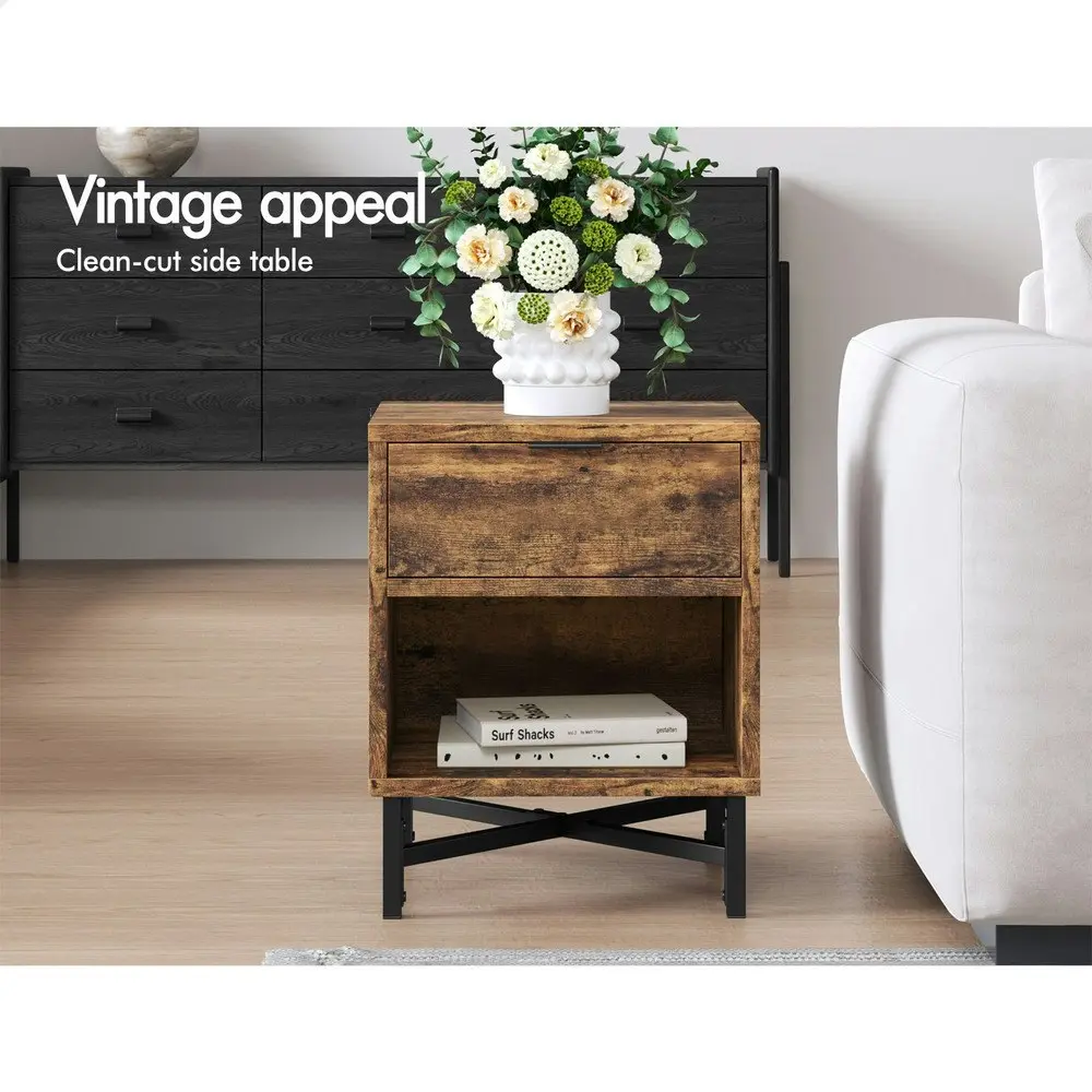 Alfordson Bedside Table Retro Nightstand Side Cabinet Oak