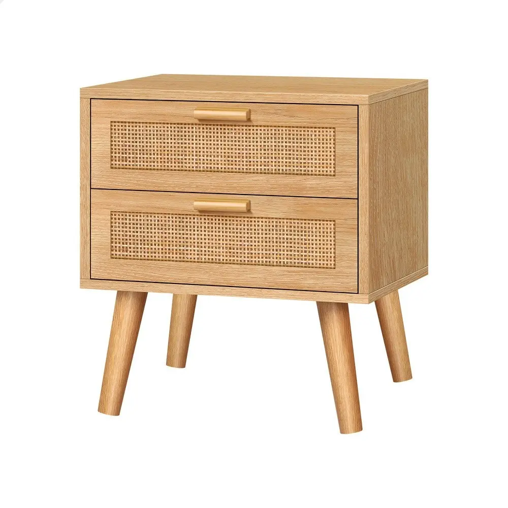 Alfordson Bedside Table Nightstand Side Cabinet Rattan Wood