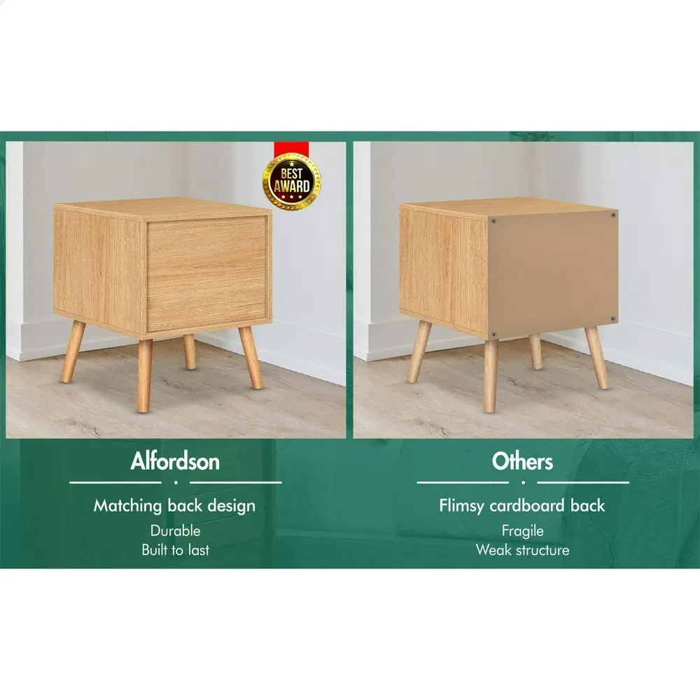 Alfordson Bedside Table Nightstand Side Cabinet Rattan Wood