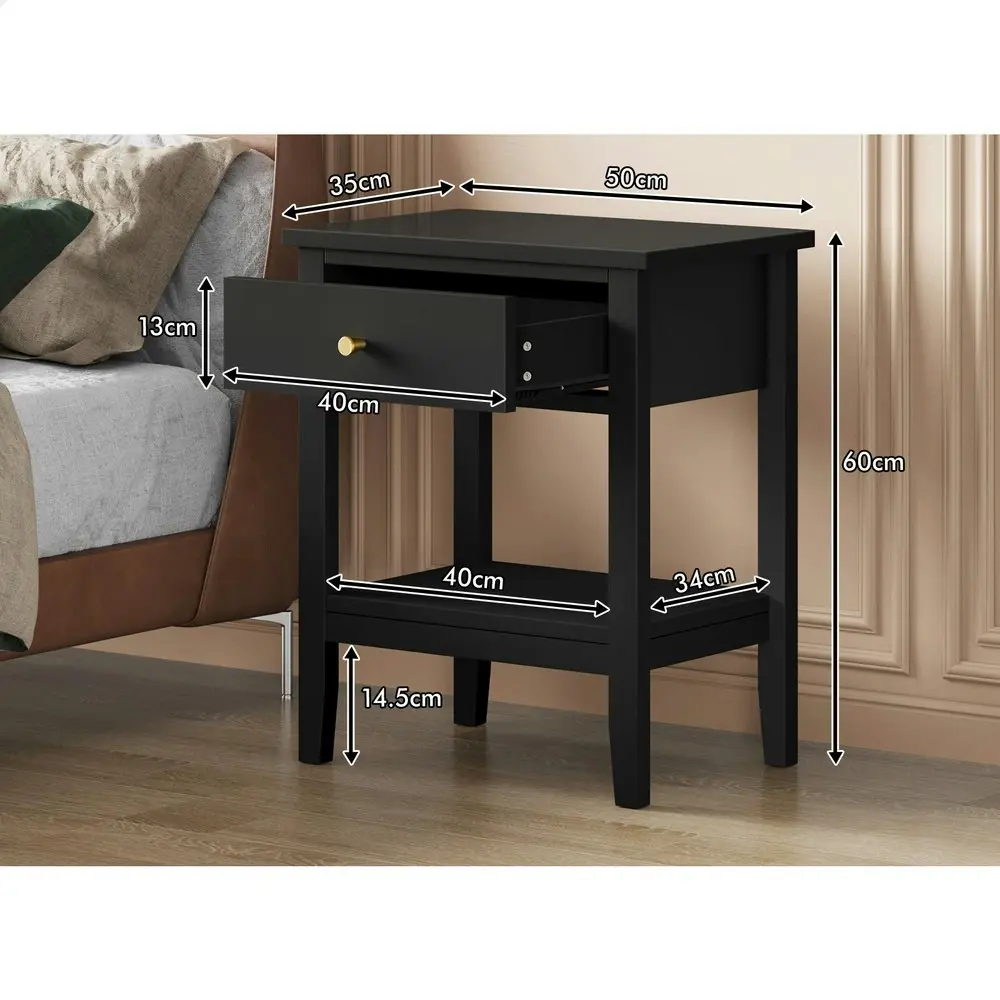 Alfordson Bedside Table Hamptons Nightstand Storage Side End 1 Drawer Black