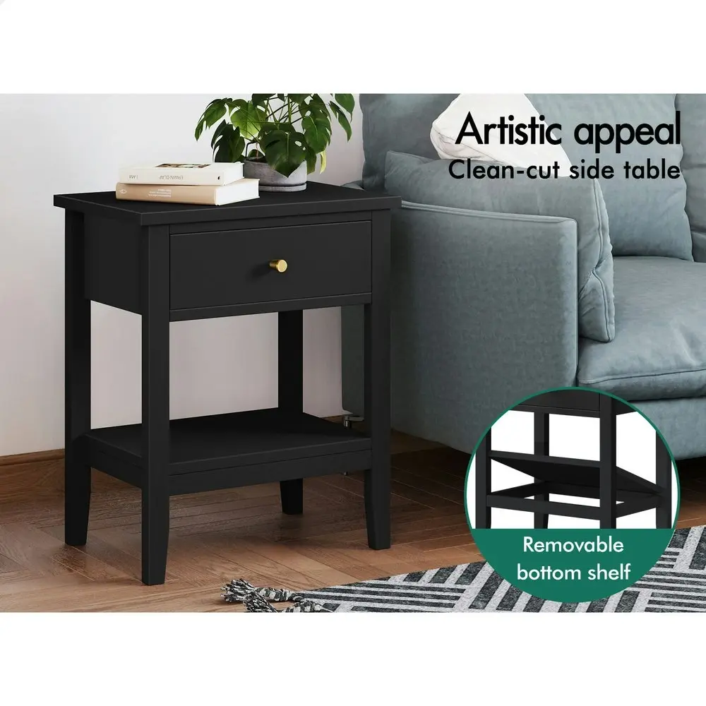 Alfordson Bedside Table Hamptons Nightstand Storage Side End 1 Drawer Black