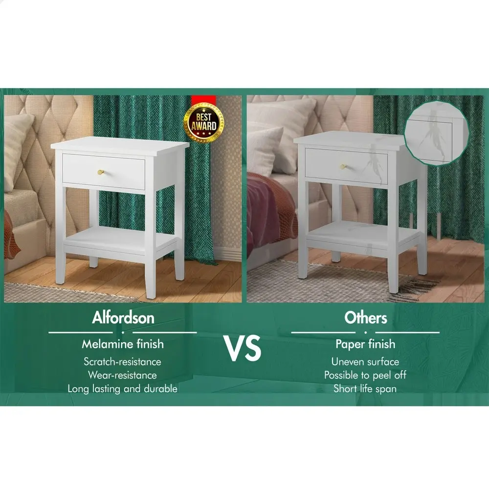 Alfordson Bedside Table Hamptons Nightstand Storage Side End 1 Drawer White