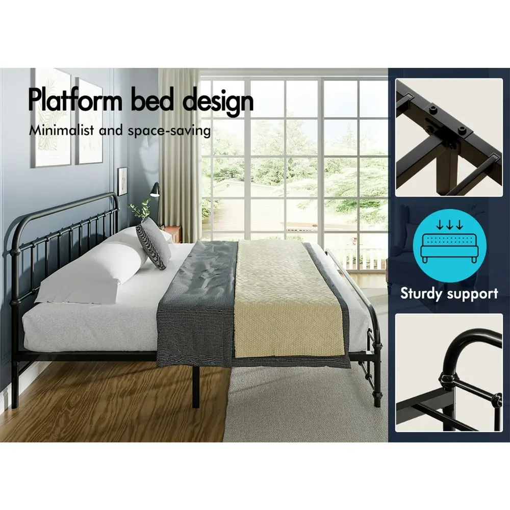 Alfordson Metal Bed Frame King Size Mattress Base Industrial Platform Black