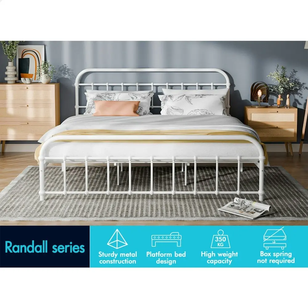 Alfordson Metal Bed Frame King Size Mattress Base Industrial Platform White