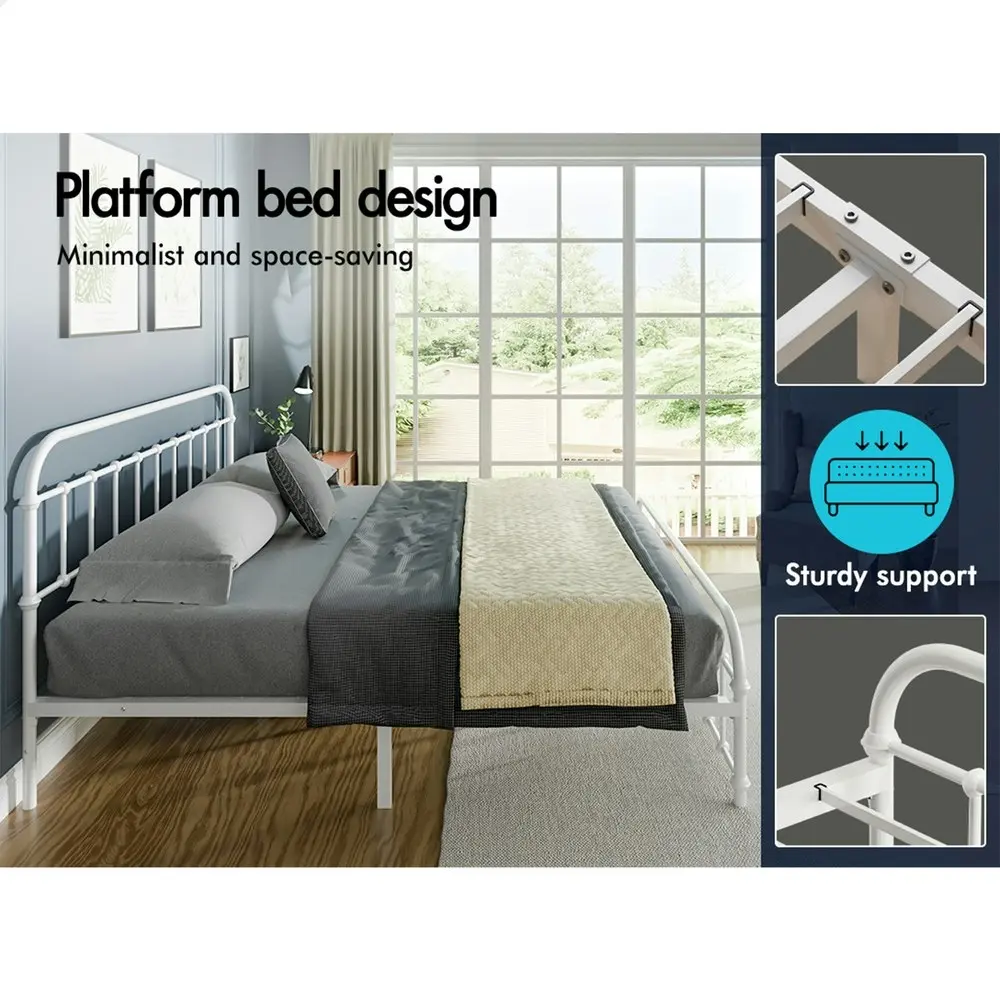 Alfordson Metal Bed Frame King Size Mattress Base Industrial Platform White