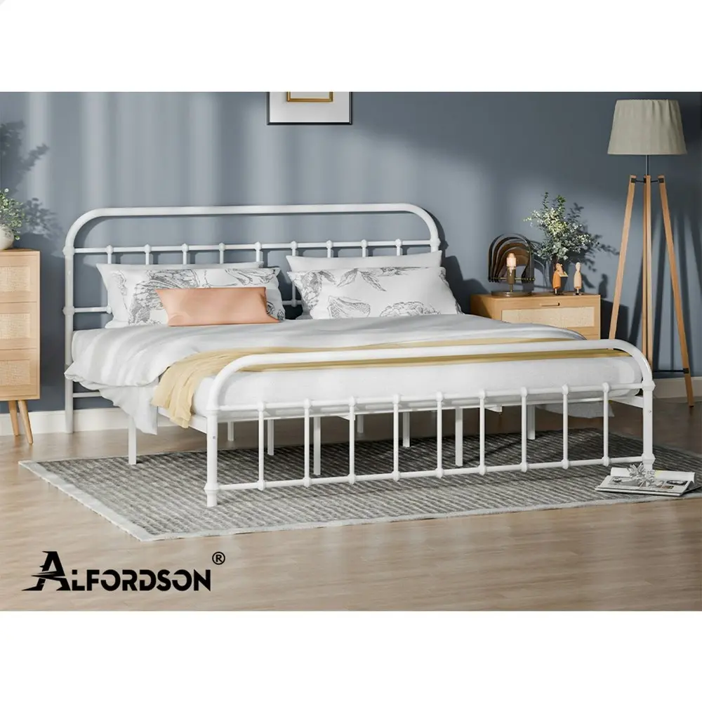 Alfordson Metal Bed Frame King Size Mattress Base Industrial Platform White