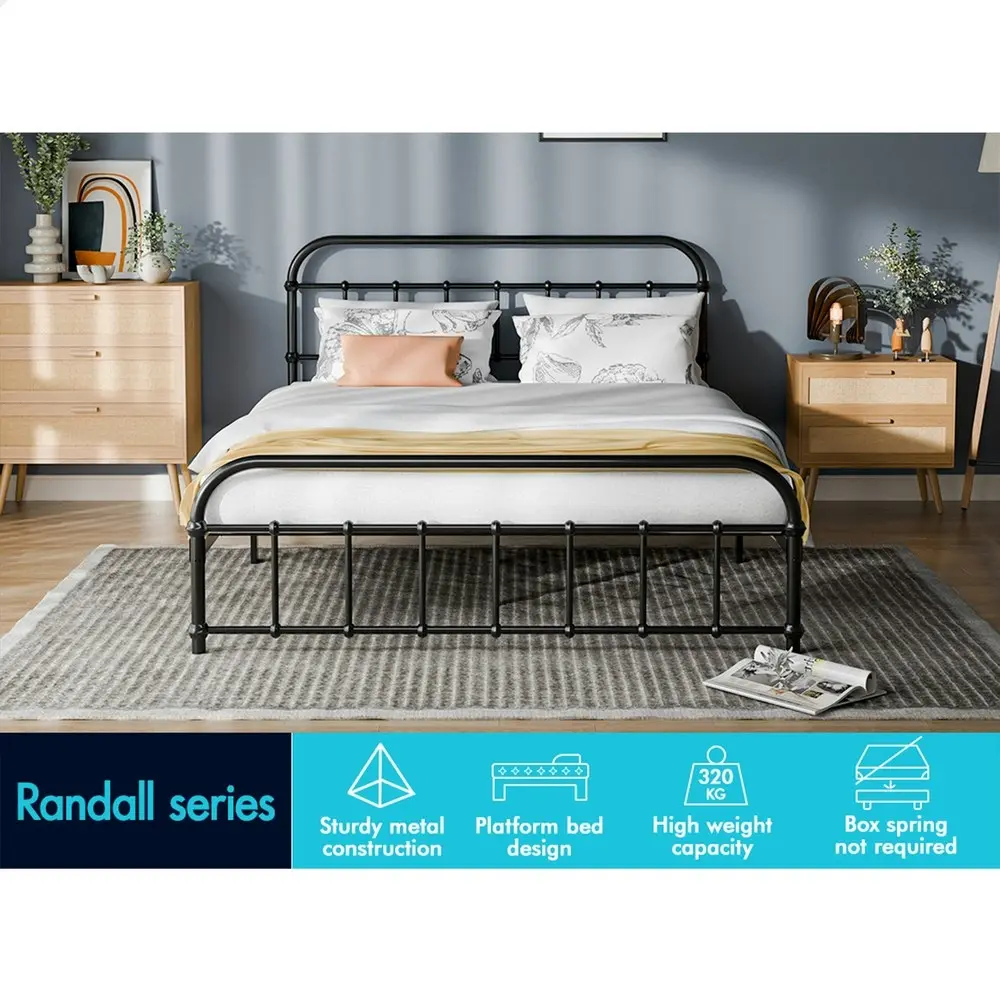 Alfordson Metal Bed Frame Queen Size Mattress Base Industrial Platform Black