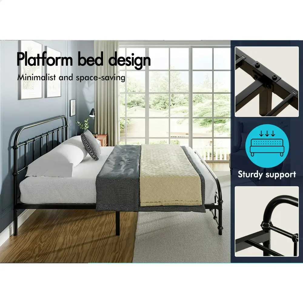 Alfordson Metal Bed Frame Queen Size Mattress Base Industrial Platform Black