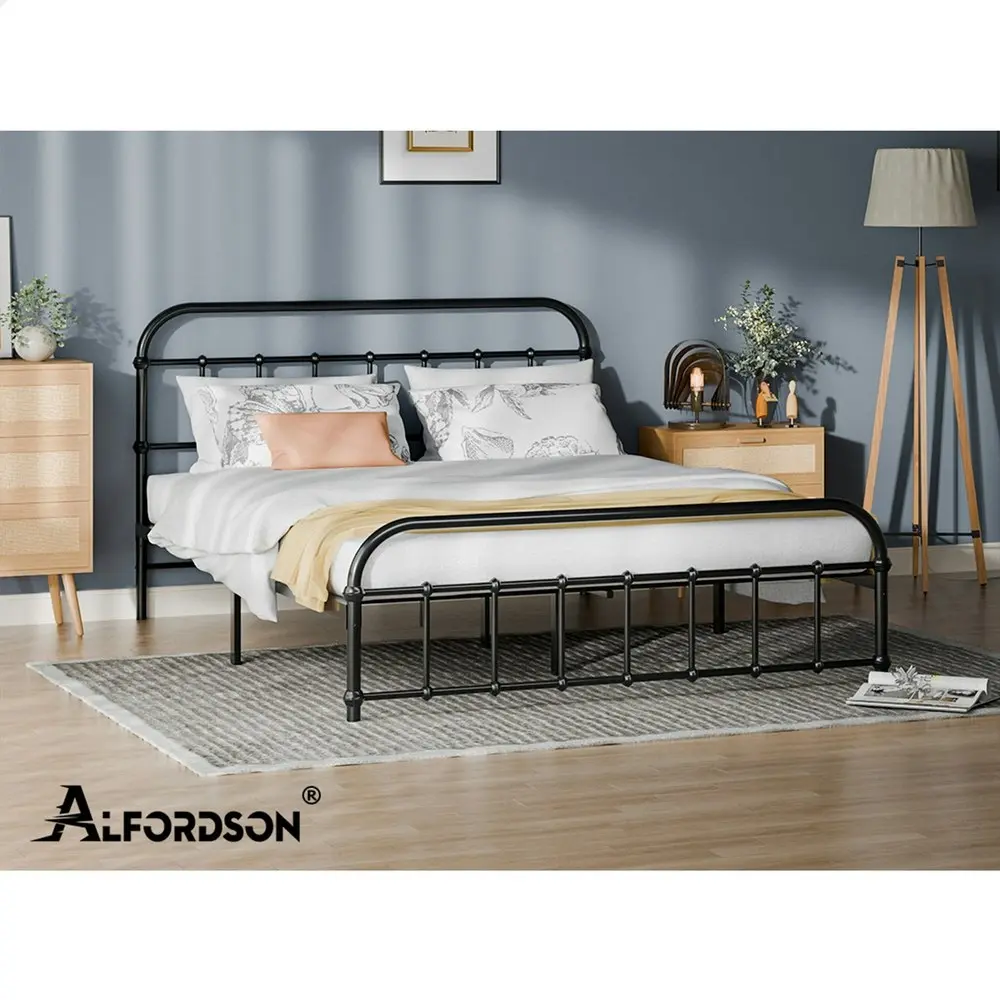 Alfordson Metal Bed Frame Queen Size Mattress Base Industrial Platform Black