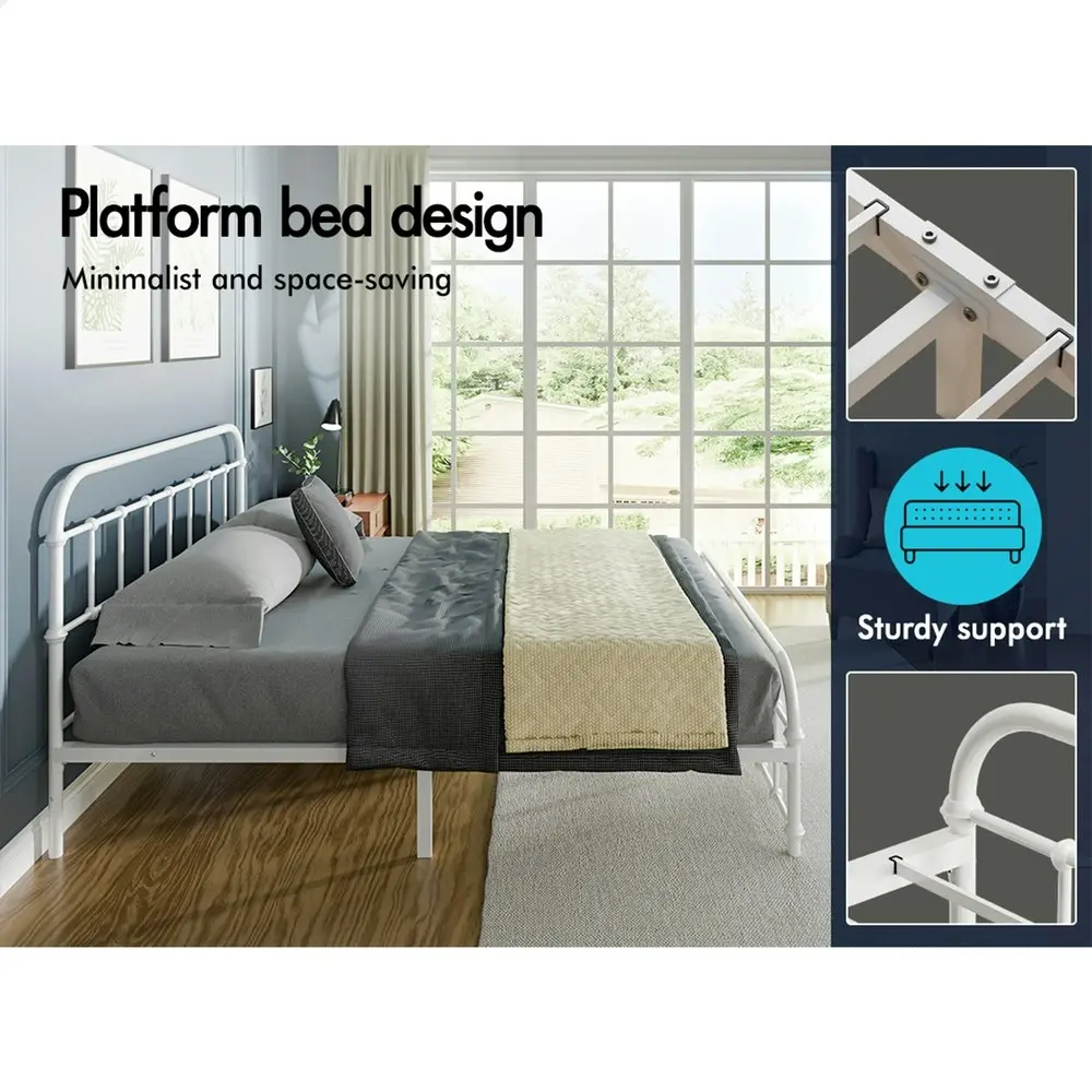 Alfordson Metal Bed Frame Queen Size Mattress Base Industrial Platform White