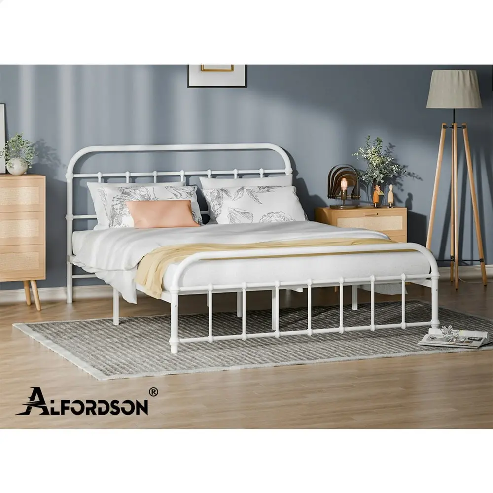 Alfordson Metal Bed Frame Queen Size Mattress Base Industrial Platform White