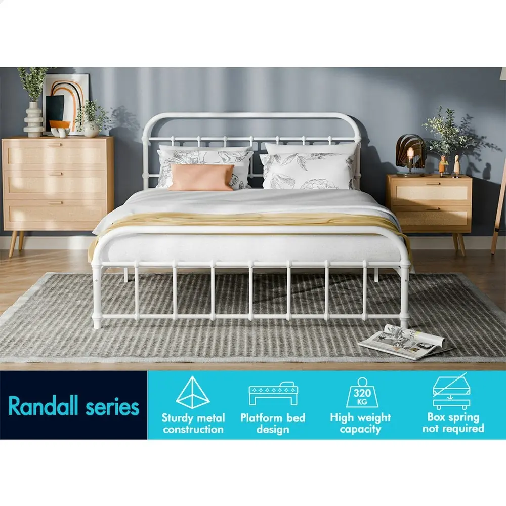 Alfordson Metal Bed Frame Queen Size Mattress Base Industrial Platform White