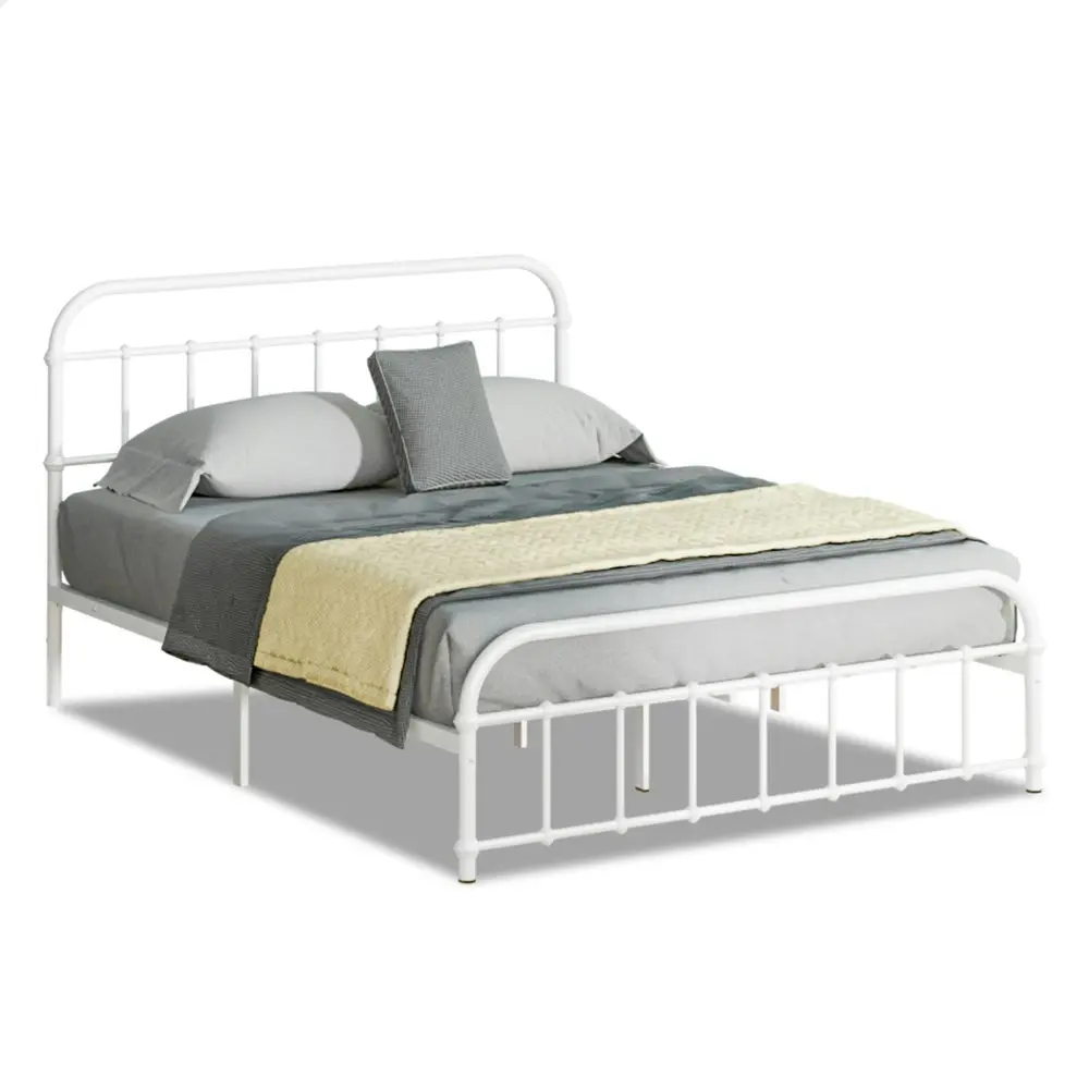 Alfordson Metal Bed Frame Double Size Mattress Base Industrial Platform White