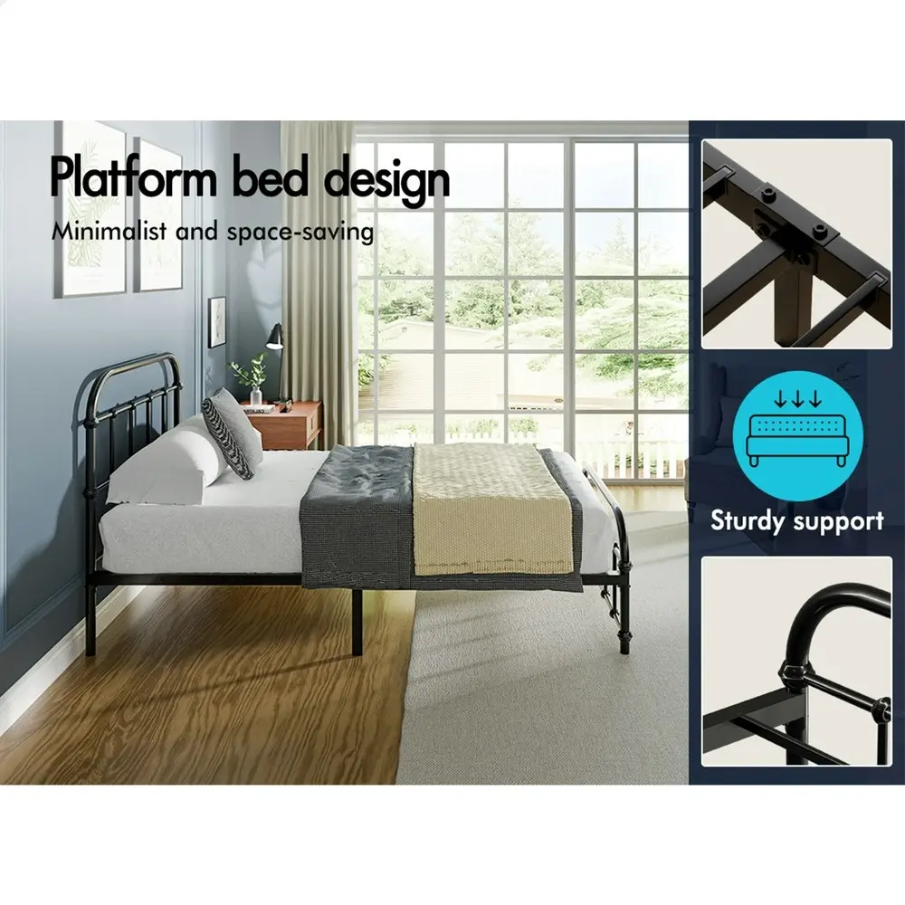 Alfordson Metal Bed Frame Single Size Mattress Base Industrial Platform Black