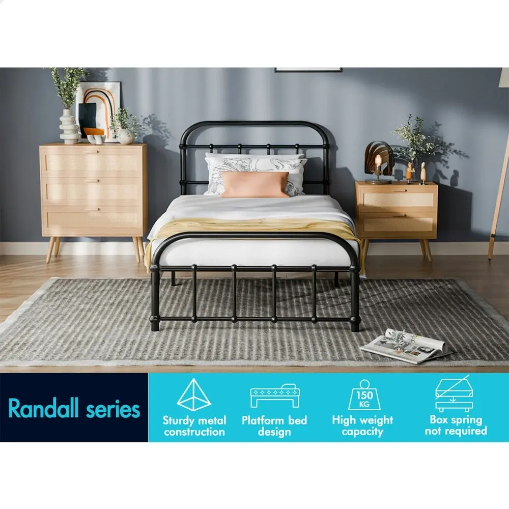 Alfordson Metal Bed Frame Single Size Mattress Base Industrial Platform Black