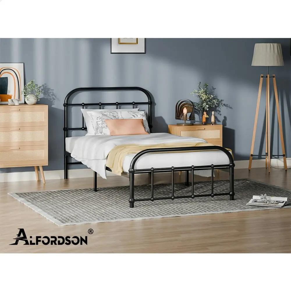 Alfordson Metal Bed Frame Single Size Mattress Base Industrial Platform Black