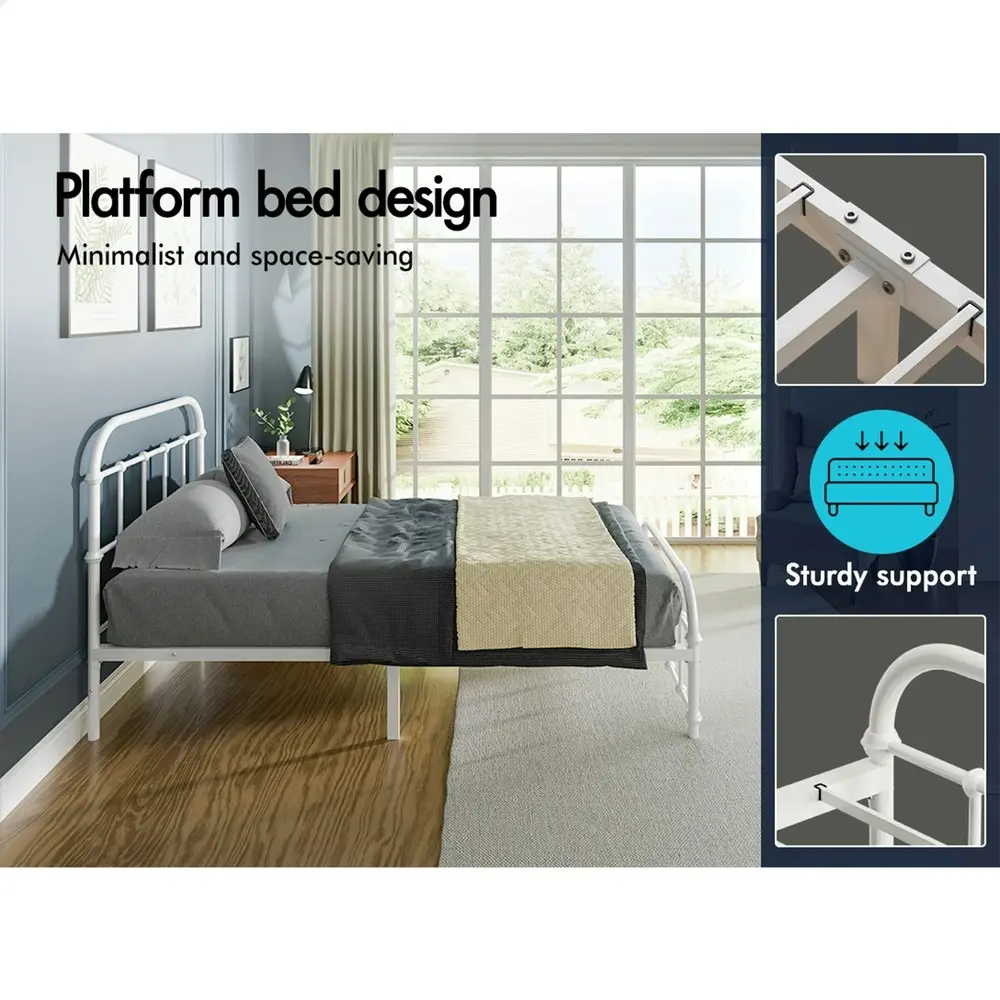 Alfordson Metal Bed Frame Single Size Mattress Base Industrial Platform White