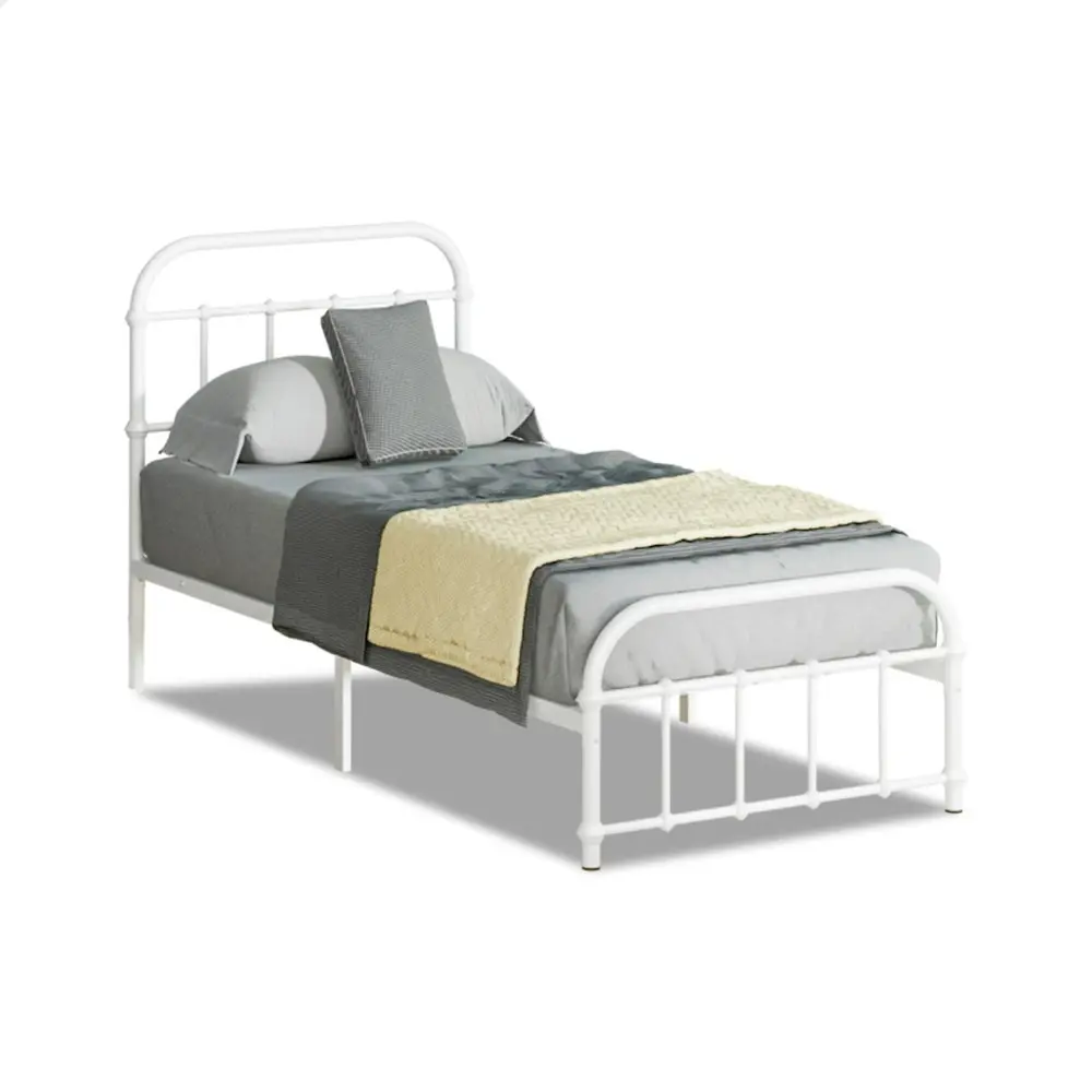 Alfordson Metal Bed Frame Single Size Mattress Base Industrial Platform White