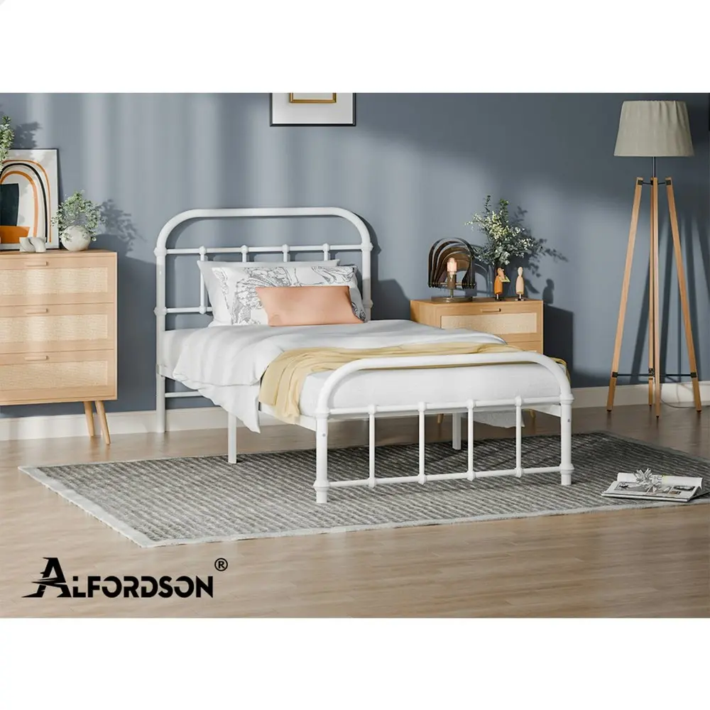 Alfordson Metal Bed Frame Single Size Mattress Base Industrial Platform White