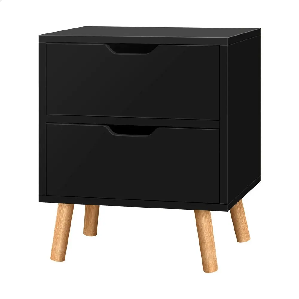 Alfordson Bedside Table Nightstand Side Table 2 Drawers Black