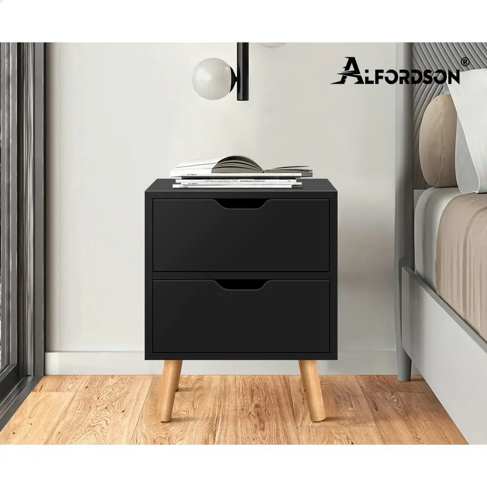 Alfordson Bedside Table Nightstand Side Table 2 Drawers Black