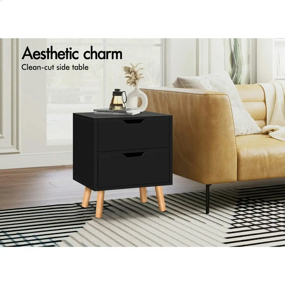 Alfordson Bedside Table Nightstand Side Table 2 Drawers Black